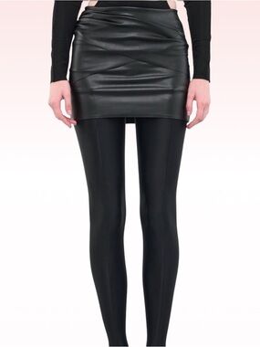 Wolford x N°21 Black Vegan Leather Draped Mini Skirt